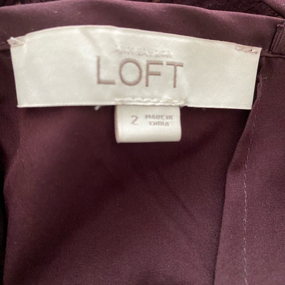 LOFT Women's Sz 2 Wine Burgundy Lace Shift Dress Cocktail Party 3/4 Sleeve - Picture 3 of 9